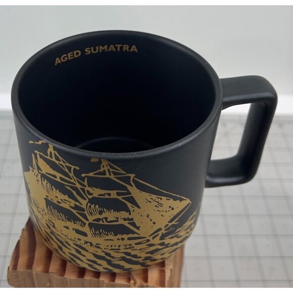 Vintage Starbucks Coffee Mug 14 Oz Aged Sumatra Black & Gold w/Sailing Ship - Picture 2 of 7